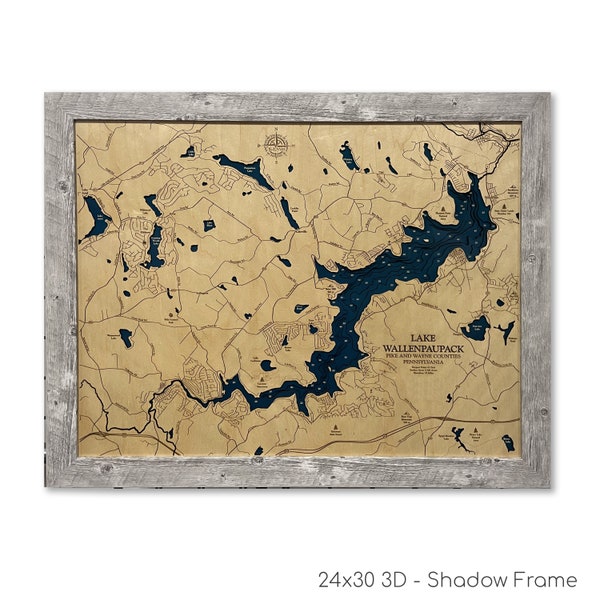 Lake Wallenpaupack - Custom Wood Map - Custom Lake Sign - Lake Art - 3D Wall Art - Contour Map - Lake House Decor - Lake Map - Depth Map