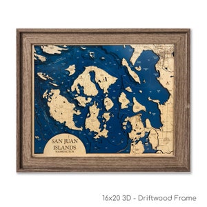 Carte des îles San Juan, panneau d'île personnalisé, carte de Bellingham Bay, carte de Washington, panneau de carte, art de carte en bois, panneau de maison de plage, art de lac, cadeau de lac