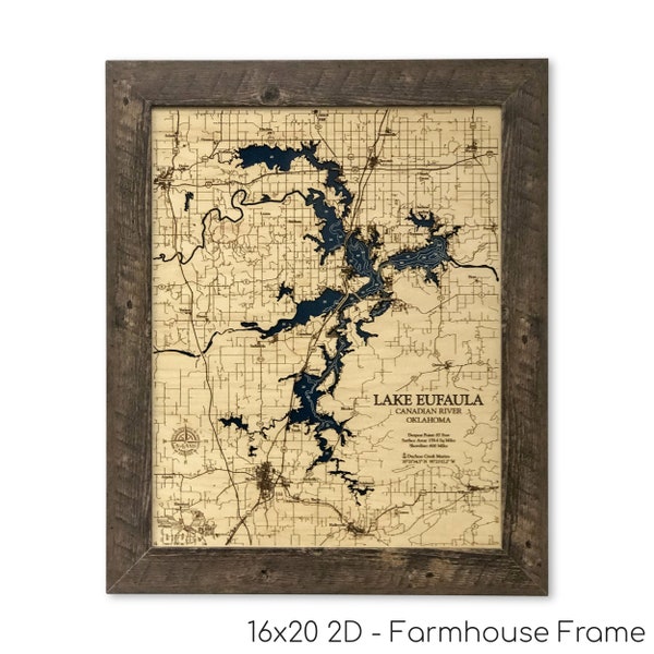 Lake Eufaula, Custom Wood Map, Eufaula Map, Lake Map, 3D Wall Art, Contour Map, Lake House Decor, Lake Map, Depth Map, Wood Maps, Lake Gift