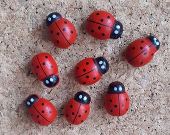 8 Wooden Ladybird/Ladybug push pins/thumb tacks/drawing pins for notice/memo/cork boards