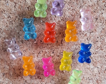 Bestseller! Set of 12 Multi-coloured Jelly Bear Shaped Resin Push Pins/Thumb Tacks/Drawing Pins for Notice/Message/Bulletin Board