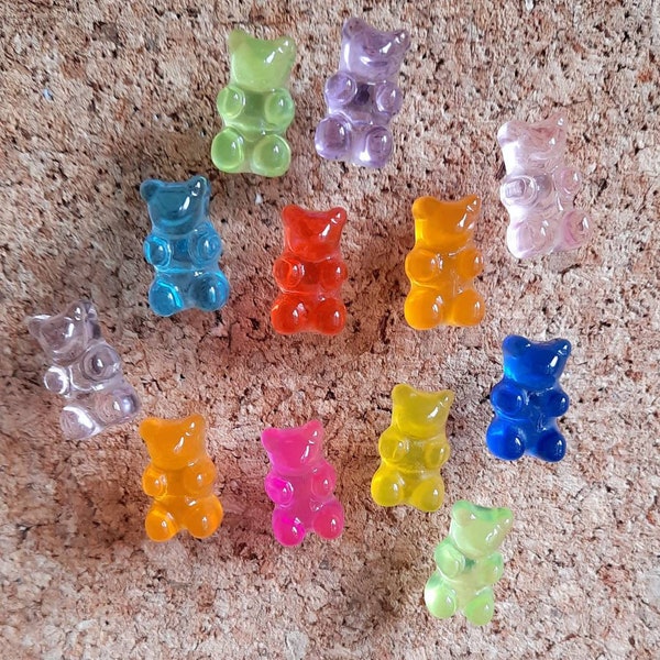 Bestseller! Set of 12 Multi-coloured Jelly Bear Shaped Resin Push Pins/Thumb Tacks/Drawing Pins for Notice/Message/Bulletin Board