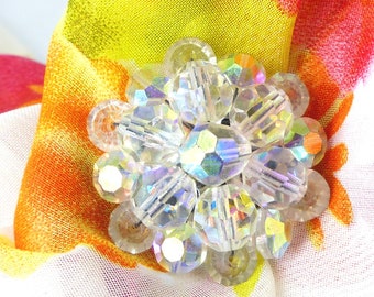 Gorgeous faceted  iridescent wired crystals magnetic brooch Mag TAK™, silk covered back button. Goes with everything! Gift packaged