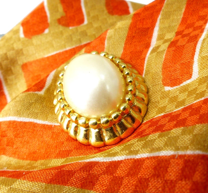 Hat pin scarf clip or lapel pin Gift packaged Silk back button Pearl look and gold Magnetic brooch original Mag TAK\u2122 mid century style