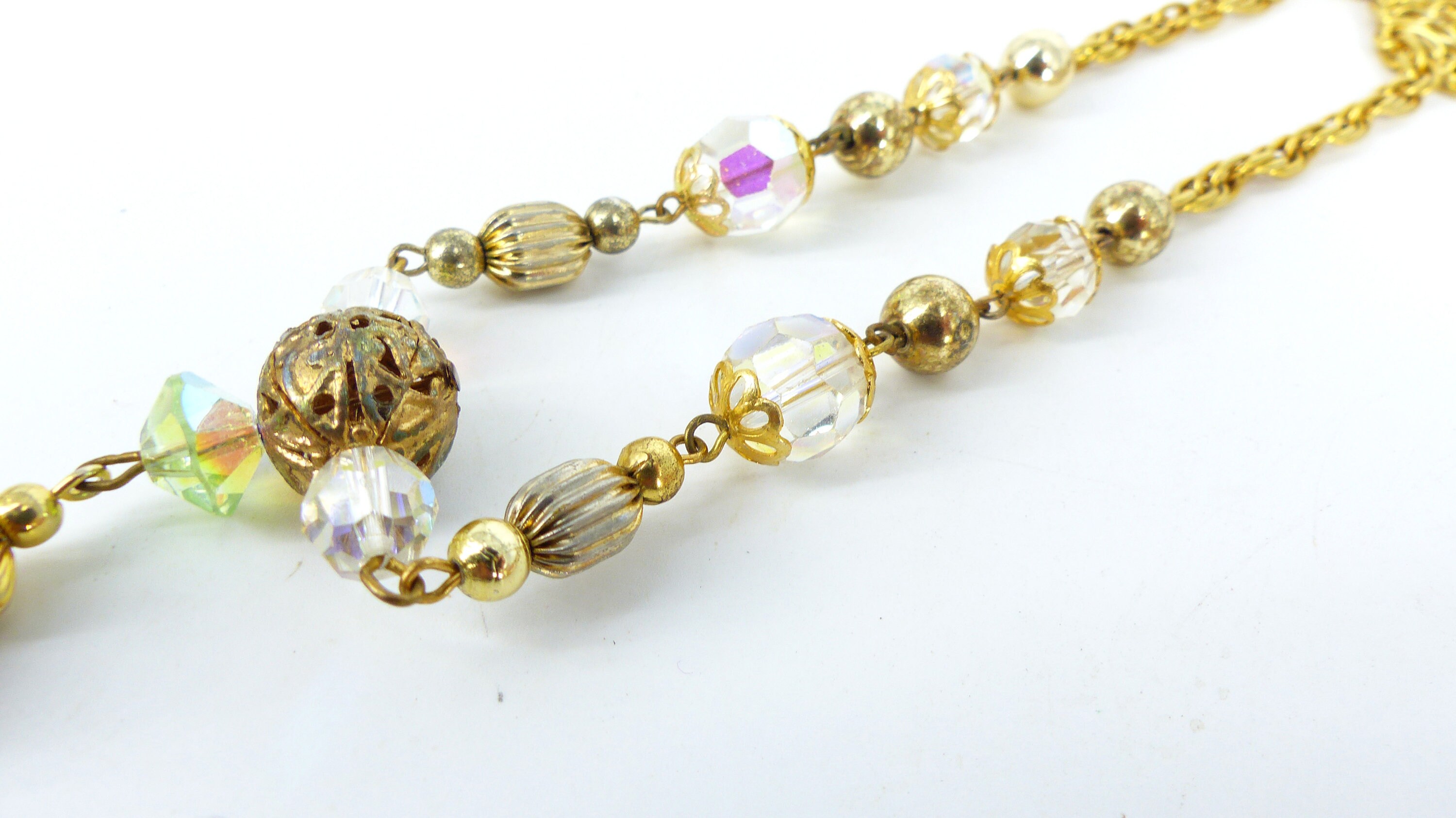 ◆VINTAGE HOLLYWOOD◆ Crystal n Ball Necklace VH2435NE003M Vintage Old Hollywood Glam Iridescent Cut Crystal, Chime
