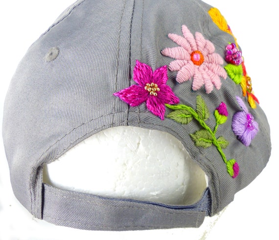 Garden Flowers, Hand Designed and Embroidered Medium Gray