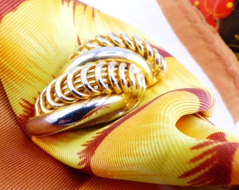Gorgeous Mag TAK™ gold spiral twist modern design magnetic scarf pin. Mid Century Mod Silk covered back button. Comes packaged as a gift.