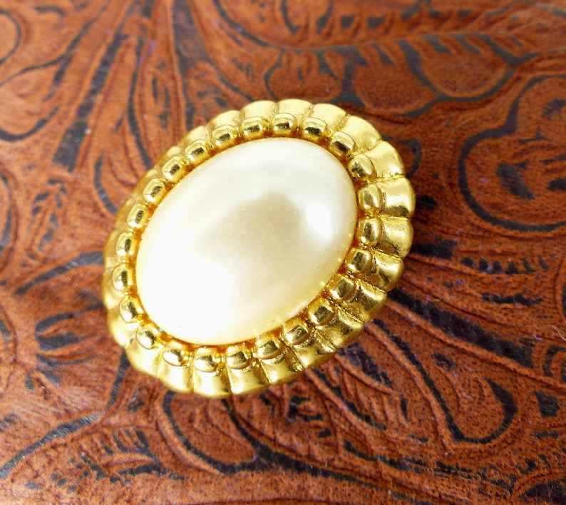 Hat pin scarf clip or lapel pin Gift packaged Silk back button Pearl look and gold Magnetic brooch original Mag TAK\u2122 mid century style