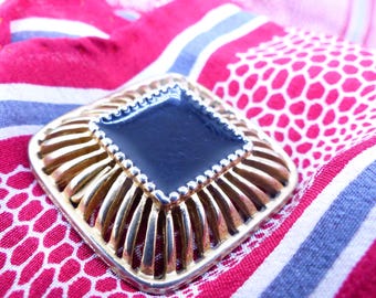 Magnetic scarf pin brooch. Mid century modern sunken black with raised gold open frame. Don't poke holes in your fabric, packaged as a gift.