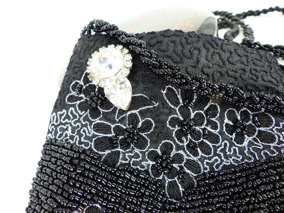 Vintage black beaded purse pouch with beautiful e… - image 1