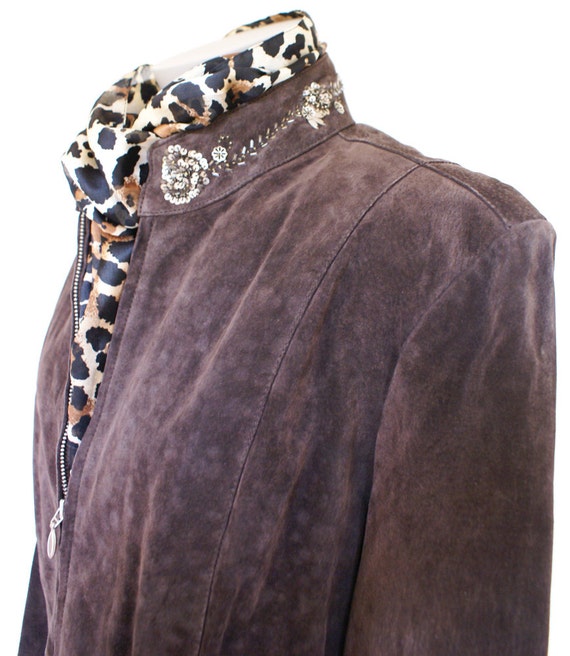 Chocolate brown fitted leather suede jacket with s