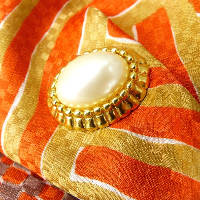 Hat pin scarf clip or lapel pin Gift packaged Silk back button Pearl look and gold Magnetic brooch original Mag TAK\u2122 mid century style