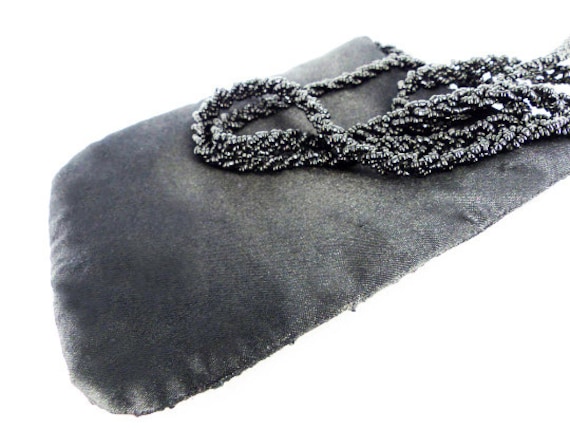 Vintage black beaded purse pouch with beautiful e… - image 3