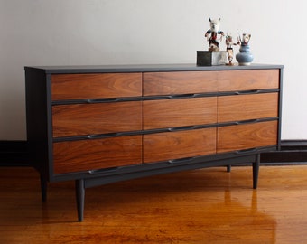 Sold Matte Black And Wood Mid Century Modern Etsy