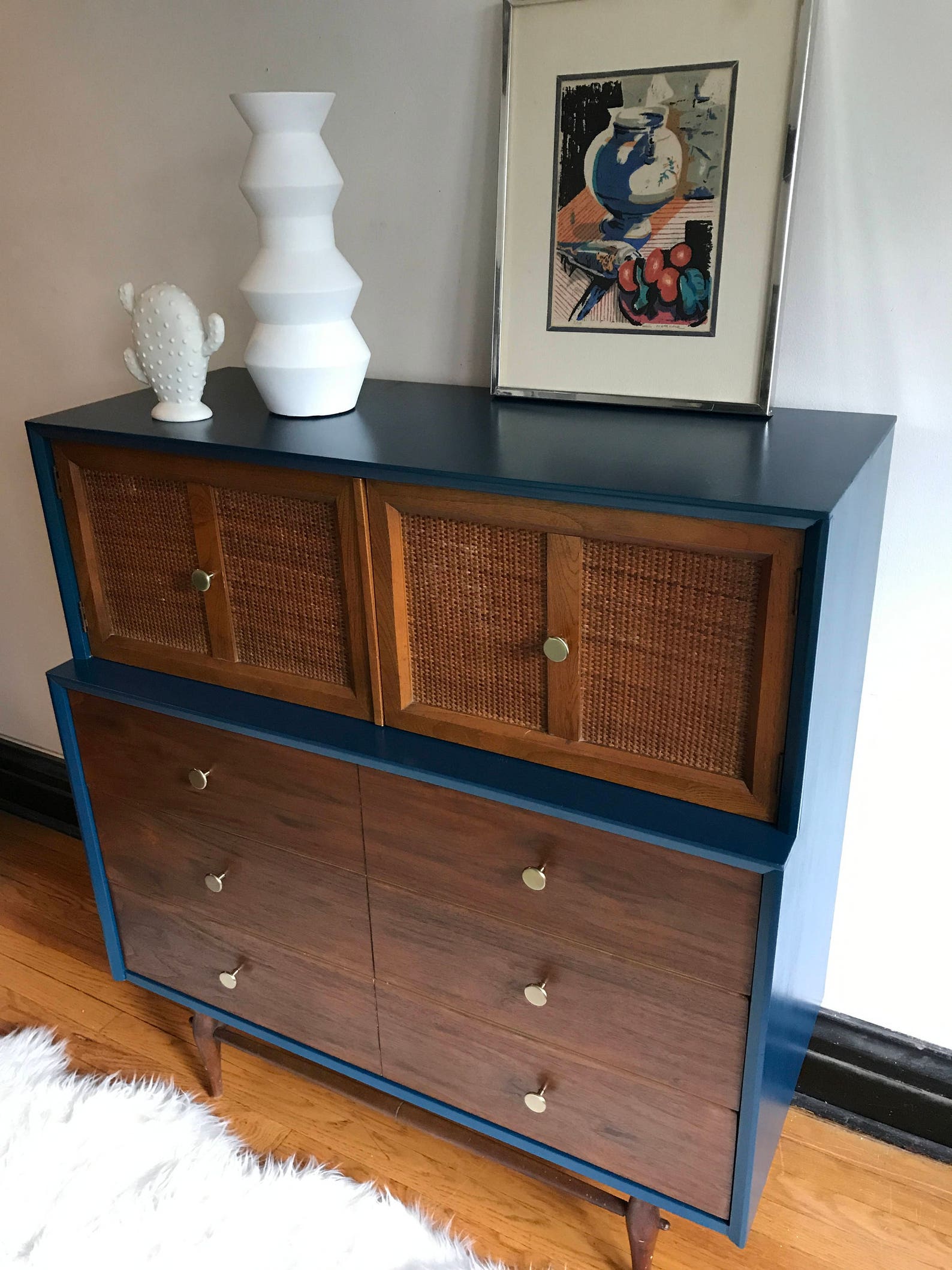 Navy Blue Mid Century Modern Tall Dresser//MCM Gentleman's | Etsy