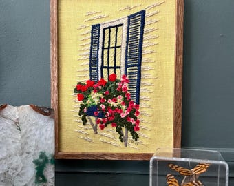 Vintage 1970s Framed Crewel Art