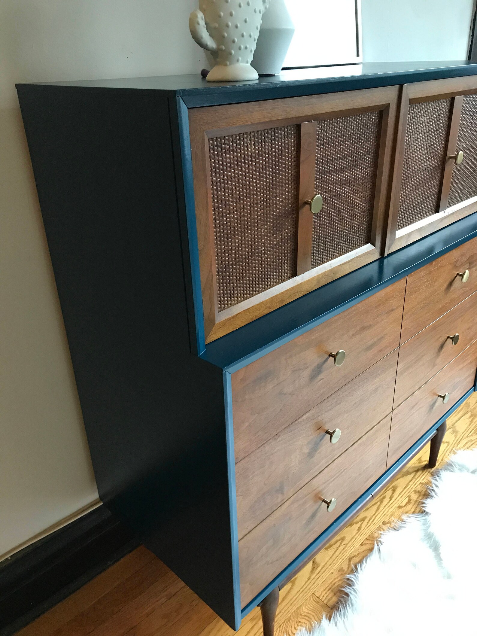 Navy Blue Mid Century Modern Tall Dresser//MCM Gentleman's | Etsy