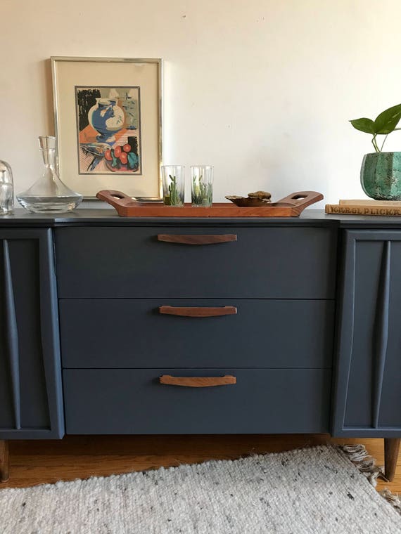 Soldcharcoal Grey Mid Century Modern Credenza Refinished Etsy