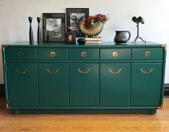 Soldvintage Green Campaign Credenza By Drexel Refinished Etsy