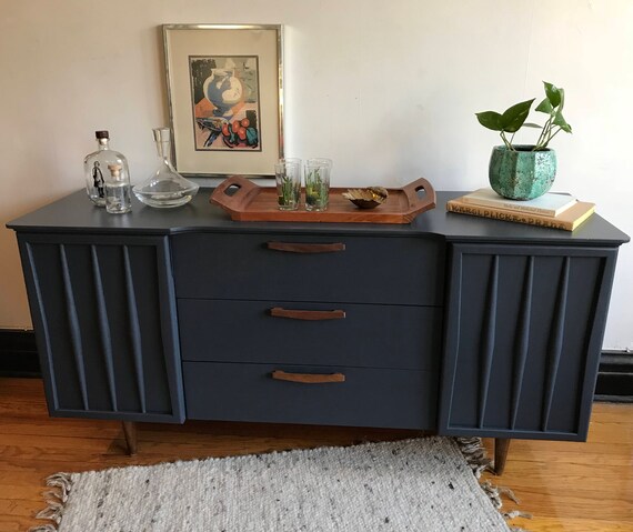 Soldcharcoal Grey Mid Century Modern Credenza Refinished Etsy