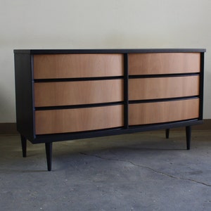 SOLD**Black & Wood Mid Century Modern Dresser//Vintage MCM Sideboard//Refinished Modern Buffet//Two Tone Media Console//Painted Dresser