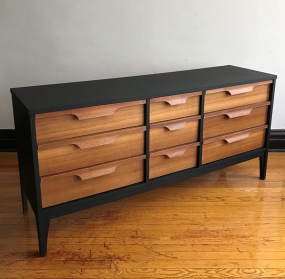 Sold Matte Black And Wood Mid Century Modern Etsy