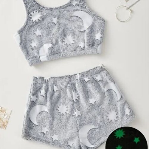 Fuzzy Moon and Stars Tank and Shorts Pajama PJ Set Etsy