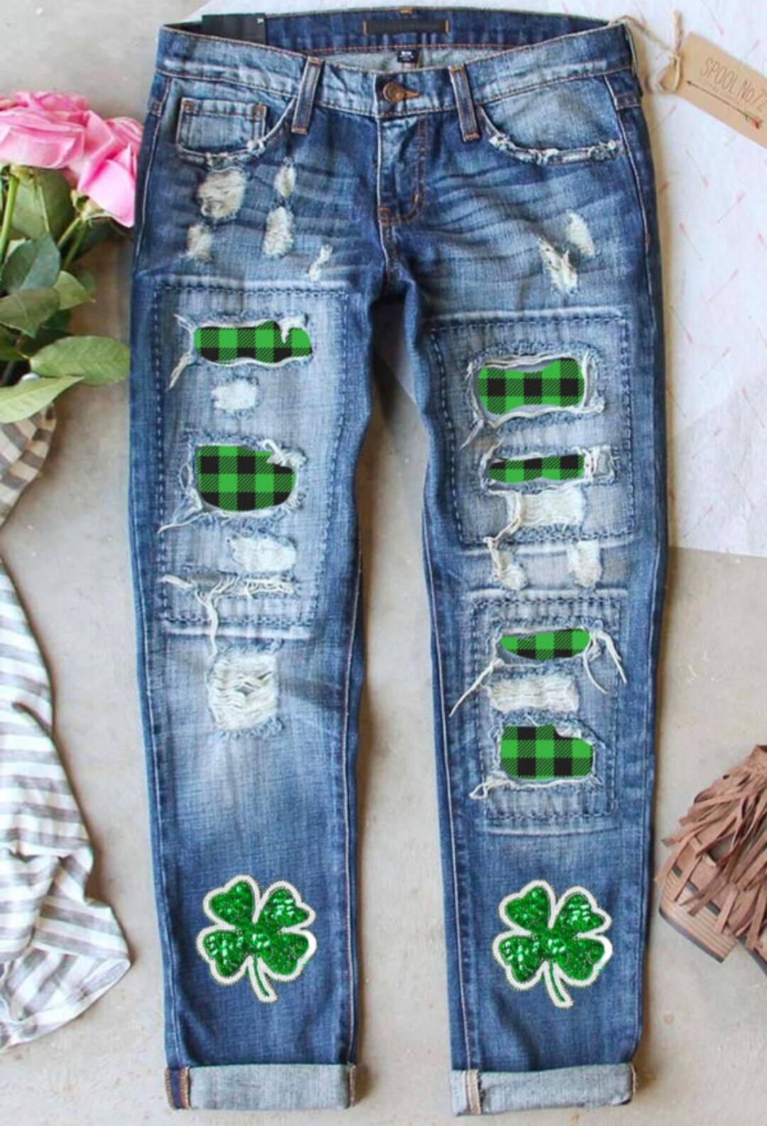 Fun and Festive Plaid St. Patrick's Day Relaxed Distressed Boyfriend ...