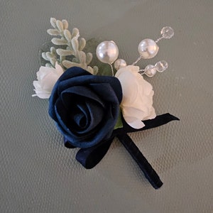 Bohemian Wedding Prom Homecoming Navy Blue Rose Boutonniere