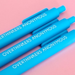 Overthinkers Anonymous Jotter Pen Set | Set of 3 Gel Ink Pens, Funny Pen, Cute Desk Accessory, Gift for Mom, Coworker Gift