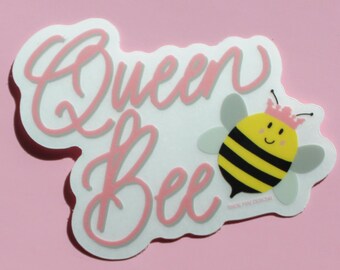 Pegatina de vinilo de abeja reina: impermeable para portátil y vaso
