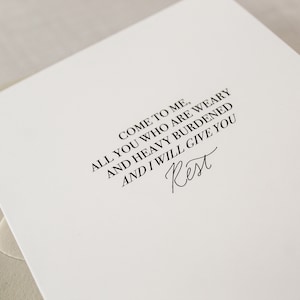 Come to Me and I Will Give You Rest - christelijke aanmoedigingskaart - gevouwen notitiekaart met envelop