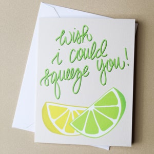 Wish I Could Squeeze You Card with Envelope | Fruit Collection: Lemon Lime | Just Because, Miss You Card, Sending Hugs, Thinking of You Card