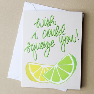 J'aimerais pouvoir vous presser avec une enveloppe | Collection de fruits : citron vert | Carte Tu me manques, Je t'envoie des câlins, Tu penses à toi