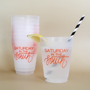 Saturday In The South  | Set of 8 16 oz Frosted Shatterproof Cup | College Football Tailgate Cup | OSU Oklahoma State Clemson Auburn