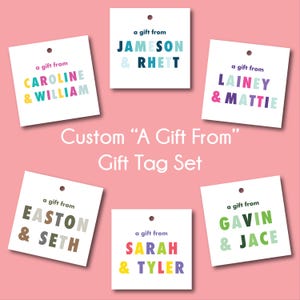 A Gift From Custom Gift Tags | 2.75" Square Gift Tags, Kids Gift Tags, Family Name Gift Tags, Fun Birthday Tag, Colorful Gift Tag, Hostess
