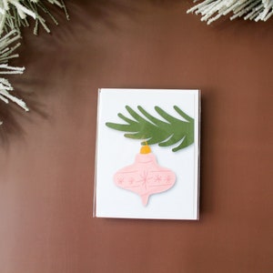 Cartão de felicitações de Natal vintage rosa | Cartão de Natal, Cartão de Natal retrô, Enfeite de Natal vintage, Cartão interno em branco