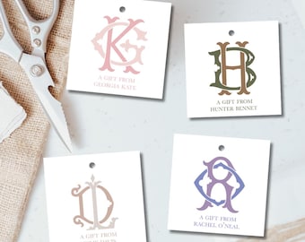 Custom Chic Monogram Gift Tags | 2.75" Square Gift Tags, Elegant Gift Tags, Colorful Gift Tag, Hostess Gift Tags, Grandmillennial Gift Tag