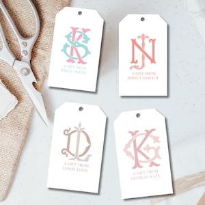Custom Chic Monogram Gift Tags | 2.375&quot;x4&quot; Gift Tag, Elegant Gift Tag, Classic Custom Monogram Gift Tag, Wedding Gift Tag, Hostess Gift Tags