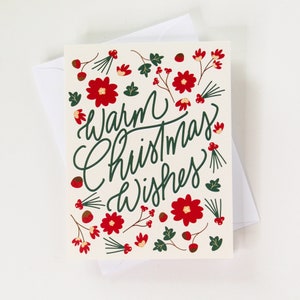 Warme kerstwensen | Kerstkaart met envelop | Kerstkaart voor de feestdagen, christelijke kaart, kerstbloemen, blanco binnenkant kerstkaart