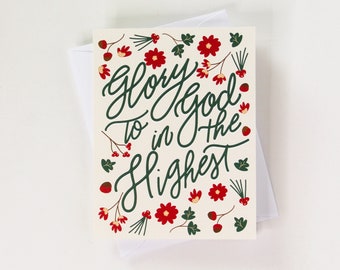 Glory to God in the Highest! | Christmas Card with Envelope | Holiday Christmas Card, Christian Card, Floral Christmas, Bible Verse Gloria