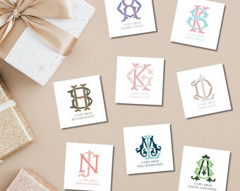 Custom Chic Monogram Gift Tag Sticker | 2.5" Square Sticker, Elegant Gift Tag, Colorful Gift Tag, Hostess Gift Tag, Grandmillennial Gift Tag