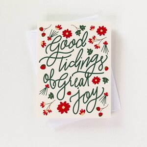 Buenas noticias de gran alegría / Tarjeta navideña con sobre / Tarjeta festiva, tarjeta cristiana, Navidad floral, versículo bíblico, interior en blanco