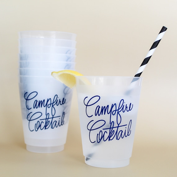 Campfire Cocktail Party Cups | Set of 8 16 oz Frosted Shatterproof Cup | Camping Cup | Fall Party, Thanksgiving, Football Tailgate Cup