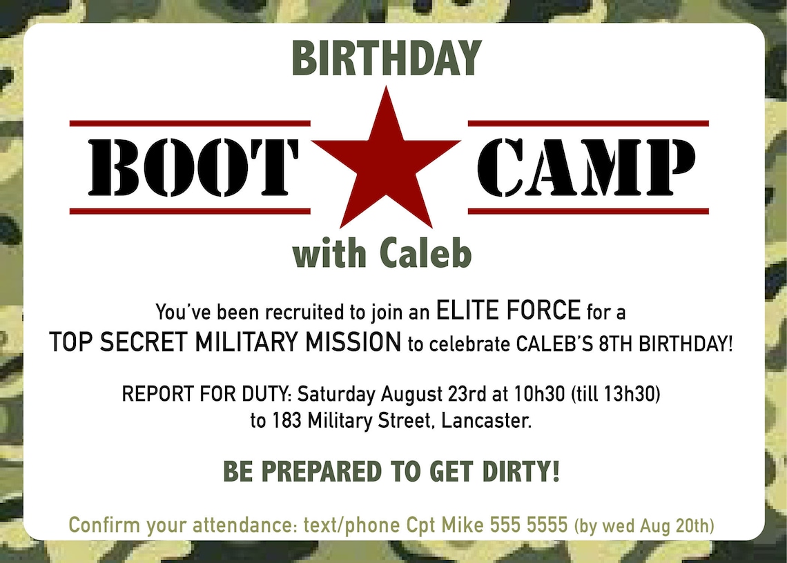 BOOT CAMP Party Invite BOY - Etsy