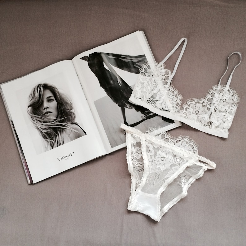 White lace lingerie set - soft bra and panties, handmade lingerie 