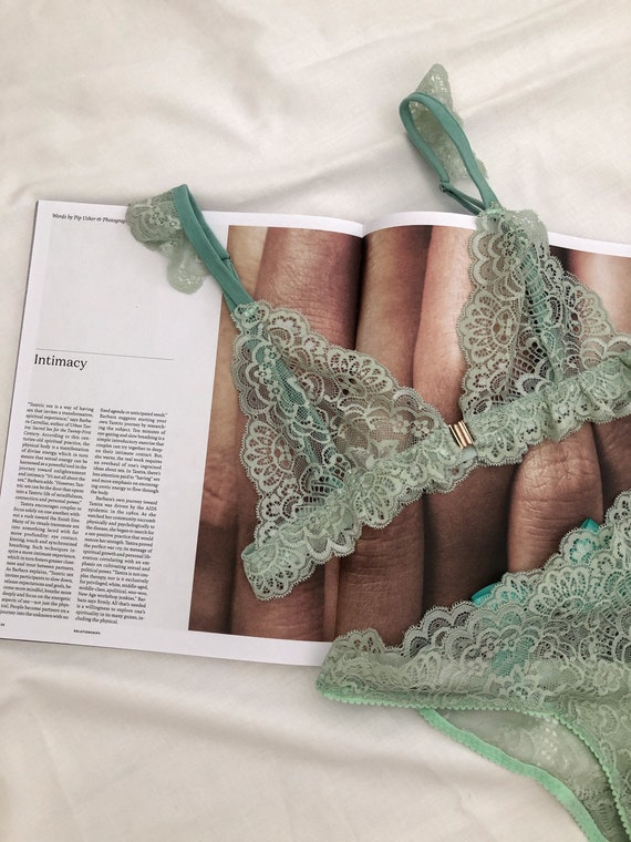 Mint Cream Lace Lingerie Set Soft Bra, Handmade Lingerie -  Canada