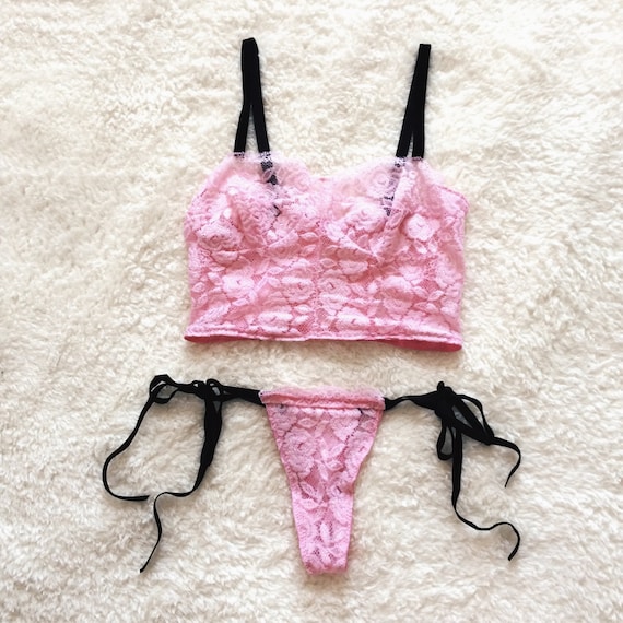 Cotton Candy Lace Lingerie Set Soft Bra and Panties, Handmade