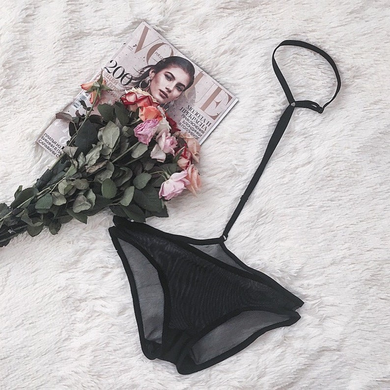 Cheeky Black Mesh Harness Panties Handmade Lingerie - Etsy