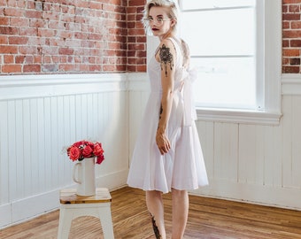 EMMA  - white cotton elopement dress with bow. short white casual wedding dress. vintage casual wedding dress reception bridal shower